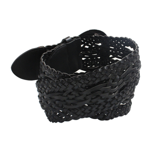 <span class=keywords><strong>Ceinture</strong></span> en cuir PU tissé noir de qualité supérieure avec grande <span class=keywords><strong>boucle</strong></span> en métal-Usine BSCI, conception de logos personnalisés, petite quantité minimale de commande, OEM/ODM disponible - Product Image 2