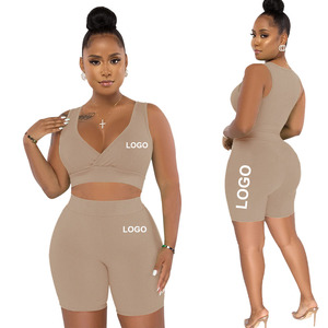 Canottiera corta personalizzata e Set corti <span class=keywords><strong>abbigliamento</strong></span> estivo da <span class=keywords><strong>donna</strong></span> 2023 a coste solide 2 pezzi Set completo completo tuta da <span class=keywords><strong>donna</strong></span> - Product Image 1