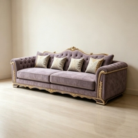 Ensemble de canapés européens de luxe, canapé rembourré en velours avec table basse et meuble TV pour villa, salon, hôtel
