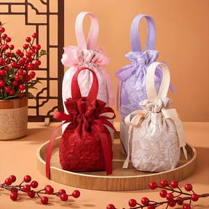 Sacs cadeaux chinois Xijiale avec cordon de serrage 14x9x4cm, pochettes à bonbons pour mariage, sacs en tissu portables avec poignée en ruban - Product Image 2