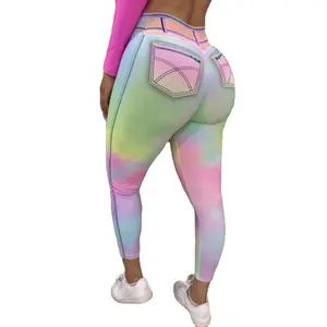 Hot Selling Tie Dye Women Leggings Gym Sport Yoga Pants Fashion Fitness Yoga Leggings High Digital Print Picture High Waist