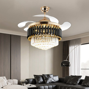 With Middle Lamp Size Beautiful Chandeliers &amp; Pendant <strong>Lights</strong> Elegant 42-Inch Round Retractable <strong>Crystal</strong> <strong>LED</strong> <strong>Ceiling</strong> Fan - Product Image 5