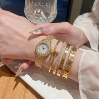 Promotion : Ensemble Montre Femme Haut de Gamme en Verre Cristal Incrusté de Diamants, Bracelet en Alliage de Titane, Style Loisirs, Chine