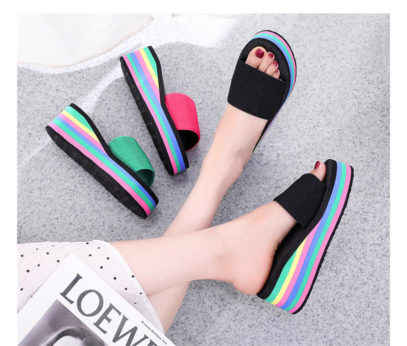 Summer Rainbow Platform Sandals and Slippers Colorful Casual Beach Flip Flops for Women