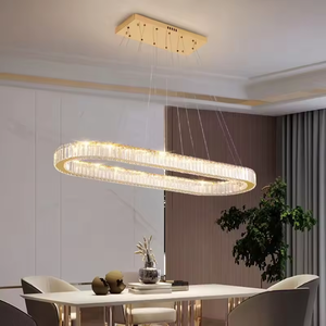 Lustre décoratif en cristal de luxe K9 doré moderne pour l'intérieur de la maison de cuisine de forme ovale - Product Image 3