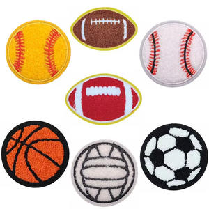 In Stock Sports Ball Patch Chenille Embroidery Iron on Badminton Tennis <strong>Basketball</strong> Football Rugby Baseball Patches - Product Image 1