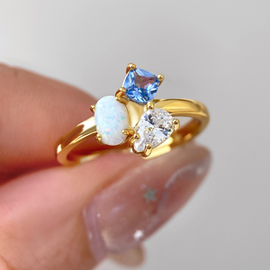 Adjustable Stackable Gold <b>Ring</b> Multi Stone <b>Ring</b> With Oval <b>Opal</b> Main Stone Blue Pear CZ Three Stone Open <b>Ring</b> <b>For</b> <b>Women</b> - Product Image 4