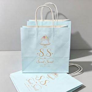 ถุงกระดาษคราฟท์พิมพ์โลโก้สีน้ำตาล ถุงหิ้วแบบรีไซเคิลได้ สำหรับร้านเบเกอรี่ ร้านกาแฟ บรรจุภัณฑ์ของขวัญ - Product Image 1