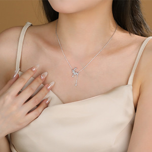 Collar de Plata de Ley S925 con Colgante de Luna, Estrella y Flor, con Zirconia, Estilo Delicado y Lujoso, Cadena para Clavícula, para Mujer - Product Image 3