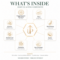 Boisson liquide multi-extrait végétal en bouteille individuelle, mélange de Ginseng Rouge, Maca, Huître, Concombre de mer et Goji