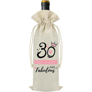 Birthday theme hemp drawstring wine bag party wine bottle cover birthday gift bag - Product Image 5