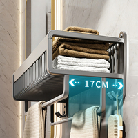 Porte-serviettes mural en aluminium pour salle de bain, organisateur de rangement multi-étagères en métal avec crochets