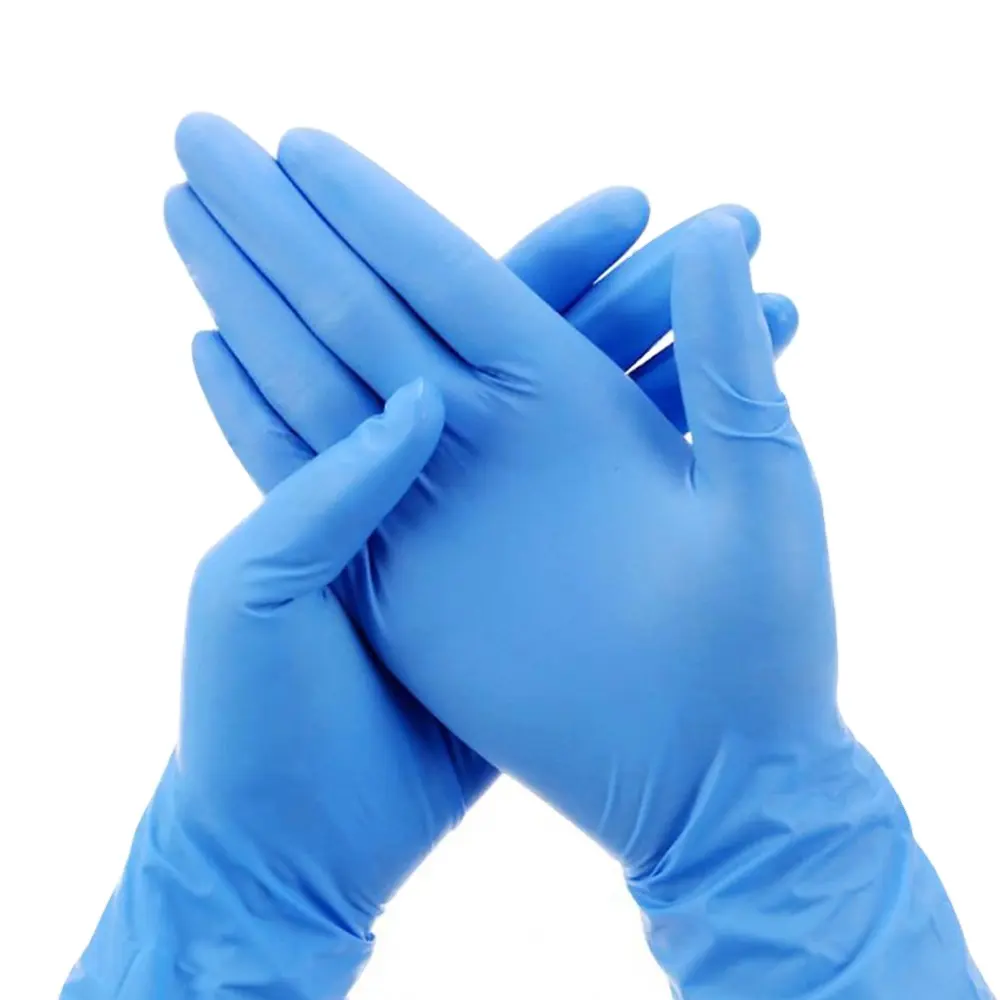 의학 니트릴 장갑 손가락 짜임새 그립 방수 분말 자유로운 유액 파란 니트릴 장갑