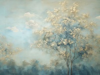 Papier peint mural personnalisé imperméable, paysage printanier estival, arbre en fleurs, ciel, nuages, paysage, décoration murale pour la maison