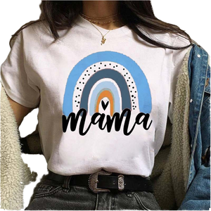 <span class=keywords><strong>Camiseta</strong></span> de verano Momlife al por mayor con diseño de moño despeinado y calavera superpuesta, estampada en tela de poliéster tejida con transferencia térmica - Product Image 4