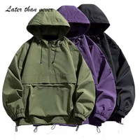 Anorak à capuche pull uni à fermeture éclair personnalisé 1/4 coupe-vent pour hommes deux grandes poches résistant à l'eau décontracté plaine teint veste pour hommes
