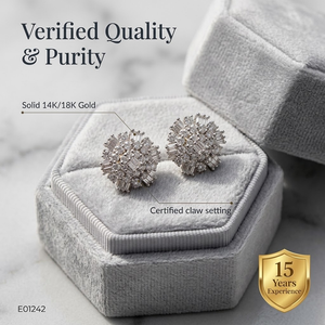 Magnifiques boucles d'oreilles clous en or blanc 18 carats avec diamants ronds et baguettes, motif floral soleil, livraison gratuite, excellent cadeau d'anniversaire aujourd'hui - Product Image 3