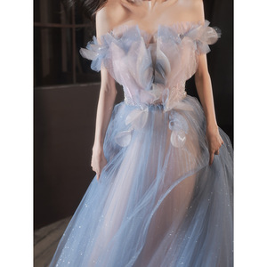 Robe de bal en tulle à épaules dénudées pour femme, robe de <span class=keywords><strong>soir</strong></span>ée formelle longue avec fleurs 3D scintillantes - Product Image 2