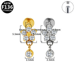 <b>Titanium</b> <b>Stud</b> Earrings Flower Chain Dangle G23 Alloy Ear Jewelry For Piercing ASTM F136 - Product Image 3