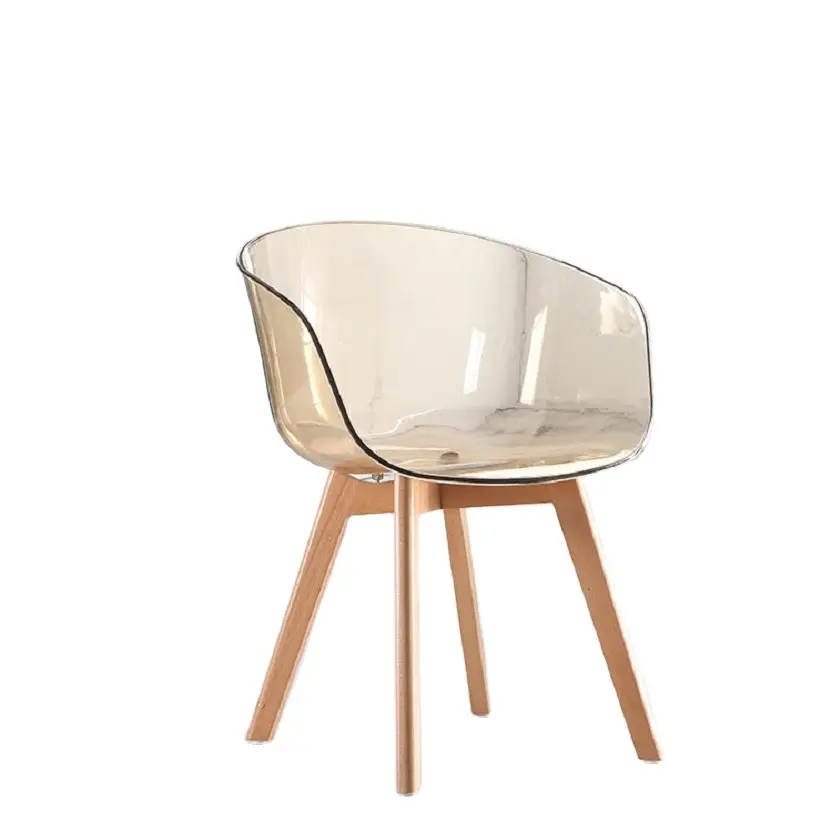 पारदर्शी पीसी साफ़ रंग सीट लकड़ी पैर डाइनिंग चेयर फैशन उच्च गुणवत्ता कम कीमत डिजाइन सरल समकालीन कार्यालय कुर्सी