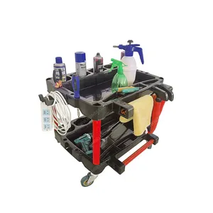 2 Tier Rolling Detailing Tool Cart Organizer With Hooks For Warehouse Garage Repair