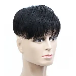 Asli Remy Rambut Topper Sistem Penggantian Menjual Cina Wig Berventilasi 1B Hitam Brasil Klip Rambut Palsu untuk Pria