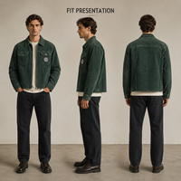 Blouson Trucker Homme Personnalisé en Velours Côtelé Délavé Style Vintage, Ourlet Effiloché, Col Revers, Badge en Caoutchouc, Fermeture Éclair Intégrale, Vêtement d'Extérieur Rétro, Marque Privée