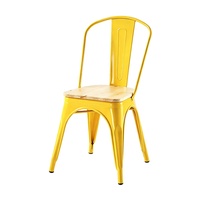Chaise empilable industrielle Tolix en métal avec assise en bois, style vintage, pour terrasse extérieure, restaurant, café, bar, bistrot