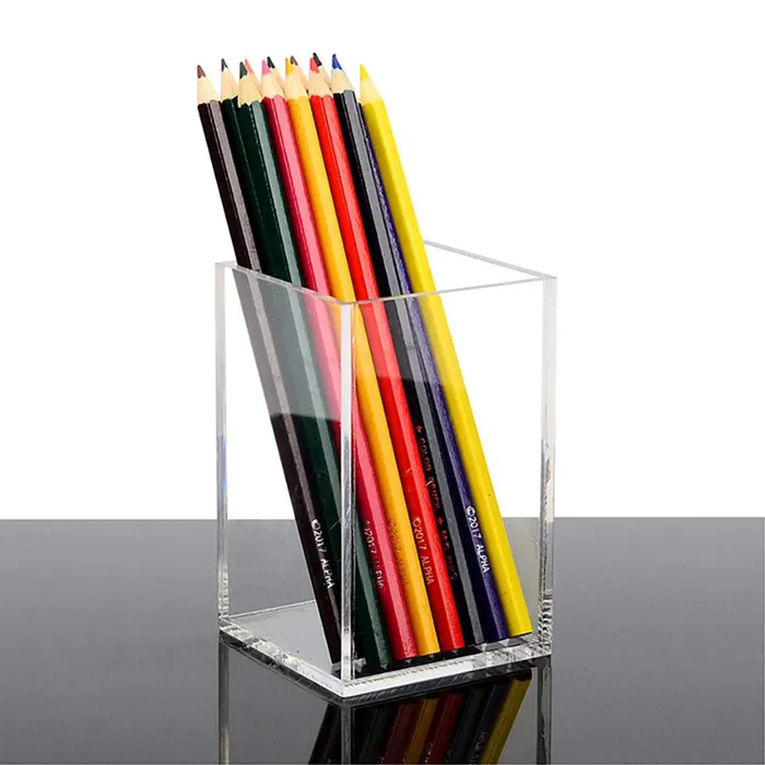 Acryl Pen Houder Clear Desktop Potlood Cup Briefpapier Decoratieve Organizer Pot Houders Voor Bureau Makeup Box