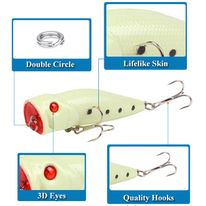Leurre Popper Luminescent pour la Pêche au Bar, Appât Dur de Surface 0.012kg, Leurre Artificiel Flottant VIB Mino pour la Pêche en Eau Douce - Product Image 4