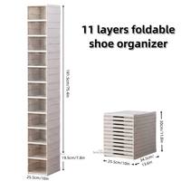 Boîte de rangement à chaussures pliable à 11 niveaux, organisateur de chaussures en plastique transparent empilable avec porte, armoire à baskets peu encombrante sans assemblage
