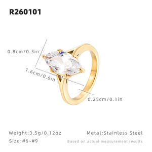 Anello di Fidanzamento <span class=keywords><strong>in</strong></span> <span class=keywords><strong>Acciaio</strong></span> Inossidabile 316L Placcato Oro 18K PVD, Taglio Marquise, Antiossidante, Impermeabile, Stile Matrimoniale, Gioielli per Donne - Product Image 2