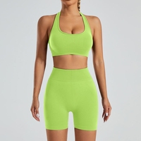 Produsen Set Yoga Celana Pendek Yoga Elastis Tinggi Tanpa Jahitan Model Baru untuk Perdagangan Luar Negeri, Sport Bra Leher Tinggi, Pakaian Dalam, Celana Fitness Lari