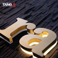 Enseigne murale extérieure en acier inoxydable avec lettres en or 3D rétroéclairées par LED, logo personnalisé, étanche IP65, publicité