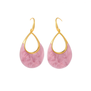Boucles d'oreilles pendantes tendance en forme de goutte rose, plaquées or PVD, en acier inoxydable 316L, bijoux durables et résistants - Product Image 2