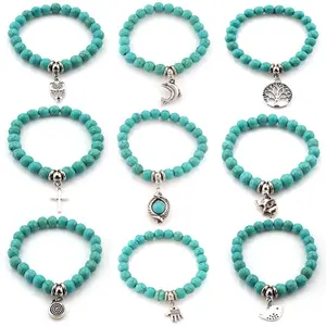 Hot Selling Natural turquoise Stones Bracelet For Women bird,elephant Charm Set Wholesale Cheap Lady Jewelry boho bracelet