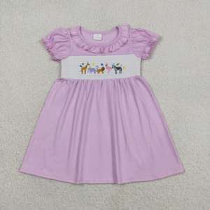 Robe d'été en coton smockée pour petites filles, motif animaux du zoo, « Grande sœur, Fille de papa », Joyeux anniversaire, coupe trapèze, vente en gros - Product Image 3