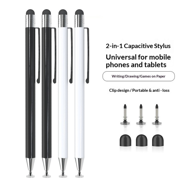 New Metal 2-in-1 Capacitive Stylus Pen Laser Engraved Logo 18.5cm Length for Phones Tablets Universal Touchscreen Compatible