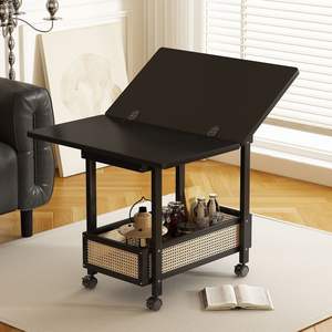 Mesa auxiliar móvil oriental moderna Carro rodante <span class=keywords><strong>de</strong></span> madera maciza con ruedas para sala <span class=keywords><strong>de</strong></span> estar Sofá Mesita <span class=keywords><strong>de</strong></span> <span class=keywords><strong>noche</strong></span> - Product Image 3