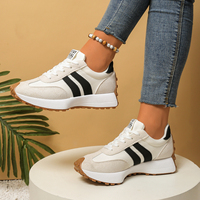 Baskets plateforme pour femme, style Dad Sneakers, à lacets, avec semelle épaisse, motif rayures blanc-noir, décontractées, mode rétro