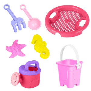 Lot de 7 jouets de plage pour enfants : seau château en plastique, pelle et coquillages pour l'été - Product Image 1