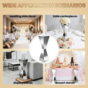 Supports à fleurs hauts en acier inoxydable doré et argenté, décorations de table, centres de table pour mariage - Product Image 3