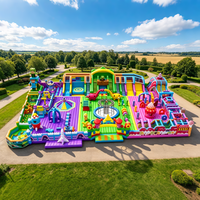 Château gonflable avec toboggan, thème cirque, pour enfants, location commerciale pour fêtes en extérieur