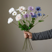 Vente en gros de branche d'anémone artificielle en soie bleue de 49 cm, prix d'usine pour la décoration de la maison, des événements et des fêtes, personnalisable