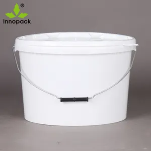 Baskılı 4 galon gıda sınıfı oval plastik kova 15 litre kapaklı ve metal saplı