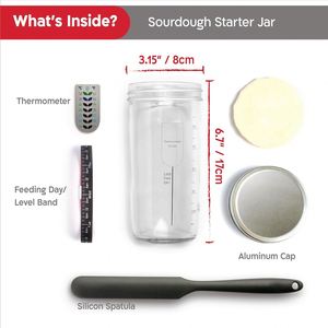 Kit de tarro de cristal para fermentación de masa madre de 1000ml con banda de marcaje de fecha, termómetro, cubierta de tela y tapa reutilizable para hornear pan de masa madre - Product Image 3