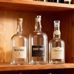Bouteille de liqueur de whisky, de gin, de tequila, de <span class=keywords><strong>vodka</strong></span> en verre transparente ronde avec bouchon, logo personnalisé, 500 ml, 750 ml, 1000 ml - Product Image 1