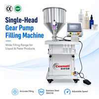 Machine de remplissage semi-automatique à pompe à engrenages à tête unique avec servomoteur, pour liquides et pâtes de 5 à 5000 ml, idéale pour crèmes cosmétiques, shampoings et lotions.