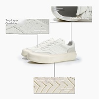 Baskets basses décontractées en cuir blanc pour hommes, style européen, à plateforme, polyvalentes et confortables, à lacets, pour l'été
