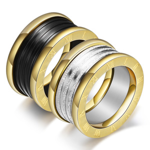 Stainless Steel 11mm Two Tone Cable <b>Ring</b> With Roman Numerals For Men Gift Jewelry - Product Image 1